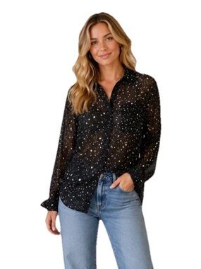Express Size S Sheer Star Blouse Pleated Back Celestial Whimsigoth Fairy Grunge